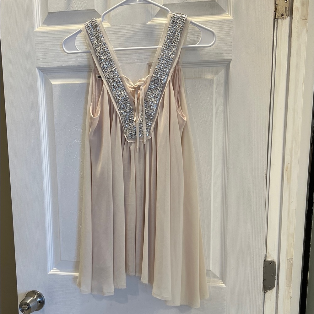 Miss Me Cream Tunic with Silver Sequence Accents